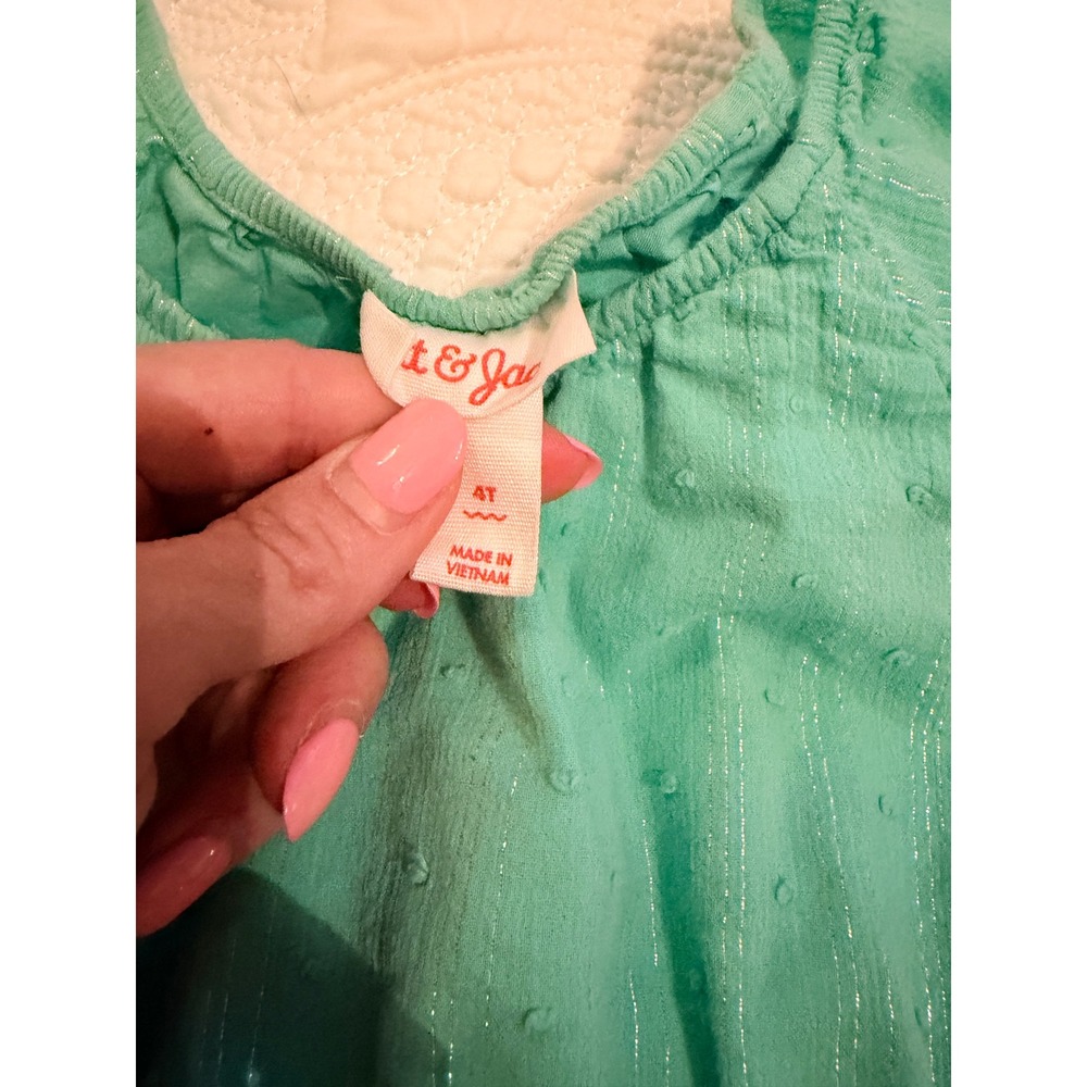 Toddler Girl Western Boho Mint Green Aqua Sleeveless Tiered Summer Dress Size 4T - Picture 7 of 8